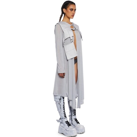 NWT Club Exx Gray Hooded Long Semi-Sheer Cardigan & Cargo Vest Set - Picture 2 of 10